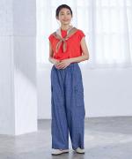 コットンリネン平織デニム　イージーワークパンツ